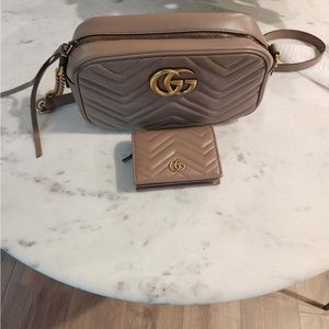 Gucci Marmont small matelassé shoulder bag and matching card case wallet